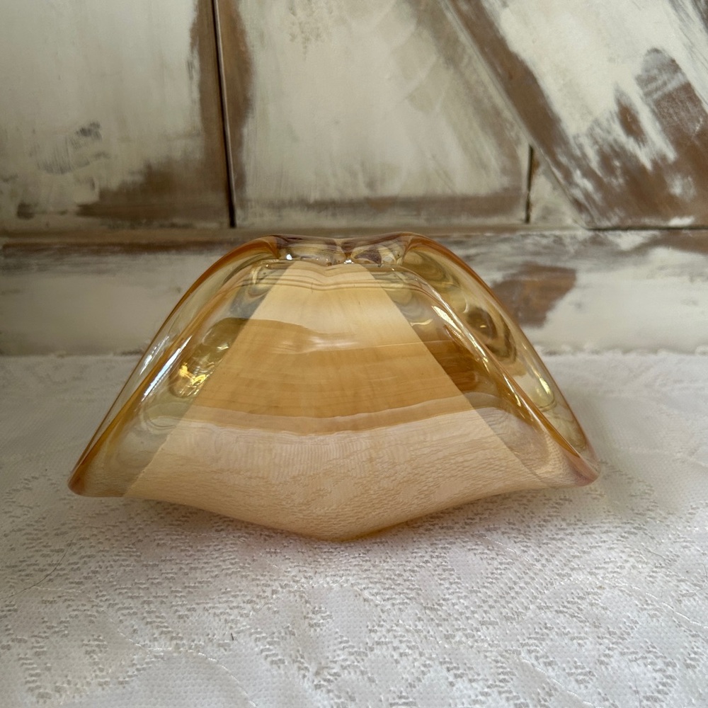 Murano style Italy hand blown glass basket champagne art glass mantle decor gift